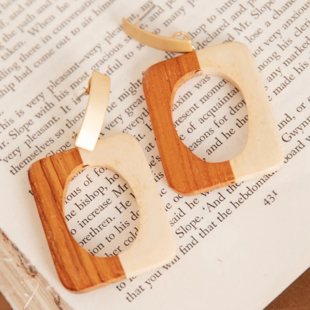 Retro Color Block Wooden Earrings